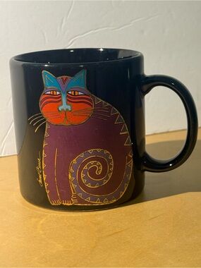 Vintage Laurel Burch Black Mug with Multicolor Cat Motif made in Japan